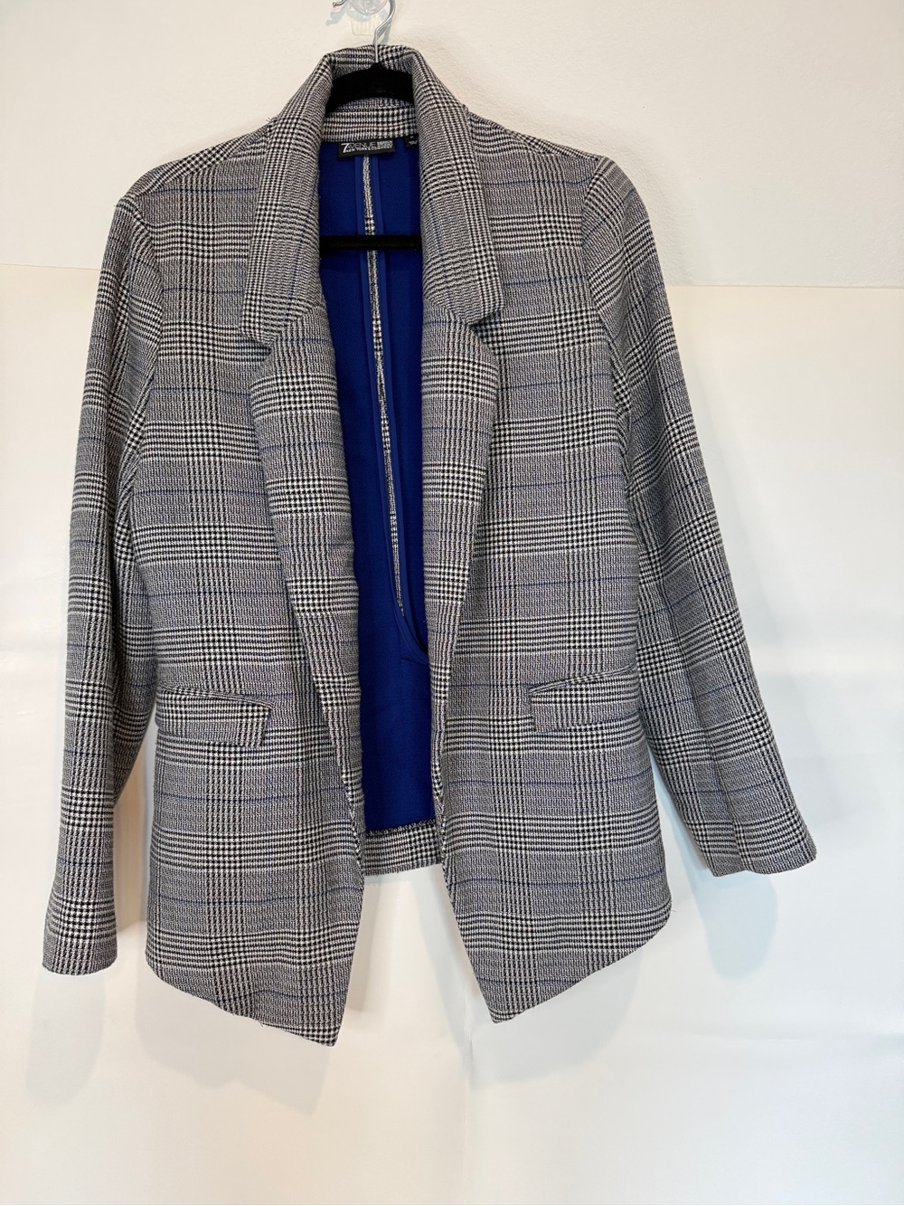 7th Avenue Design Studio Women's Glen Plaid Open-Front Blazer with Blue Lining